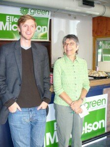 Ellen with previoius candidate Chris Tindal, Toronto Centre's Green Party candidate in the March 17 by-election, campaign office opening, September 21st